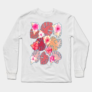 Tropical Print in Living Coral Long Sleeve T-Shirt